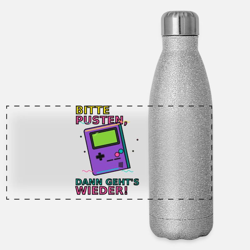 Retro Gaming Saying with Handheld Game Device Video Games Panoramic Glitter Thermal Bottle 500 ml
