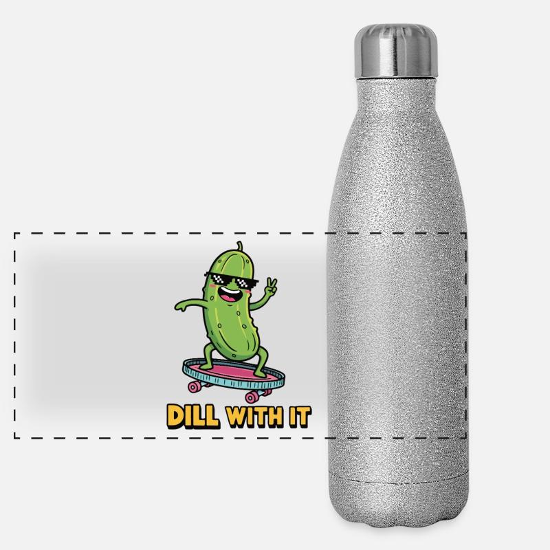 Ambiance cornichon - Gourde isotherme panoramique pailletée 500 ml - paillettes argentées