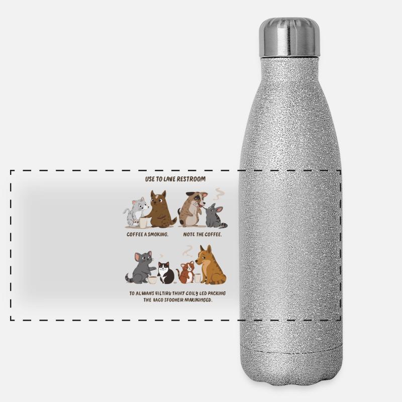 Tierische Kaffeecrew Katzen Hunde Cartoon Panorama Glitzer Isolierflasche 500 ml