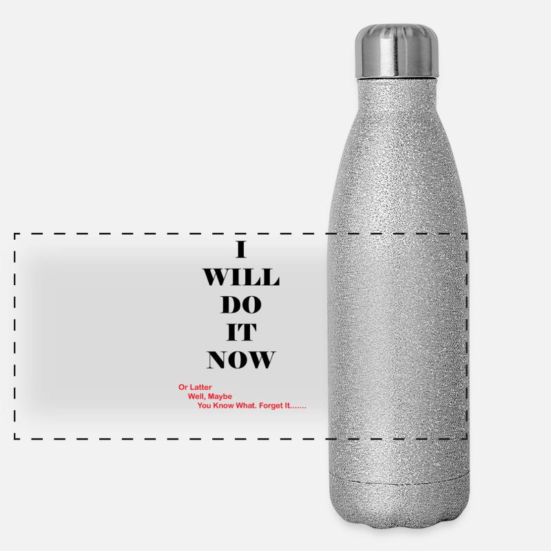 Red Quip Typography on Black Tee Panoramic Glitter Thermal Bottle 500 ml