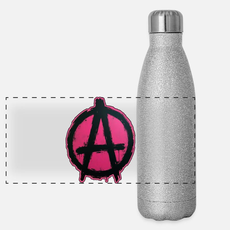 Pink Anarchy on Black Circle Panoramic Glitter Thermal Bottle 500 ml