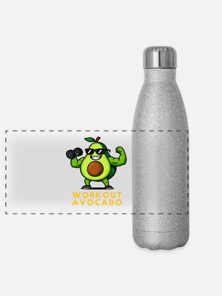 Workout Avocado Fitness Frucht - Panorama Glitzer Isolierflasche 500 ml - Silber Glitzer