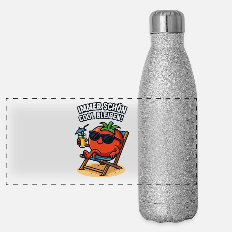 Summer tomato with sunglasses cartoon Panoramic Glitter Thermal Bottle 500 ml