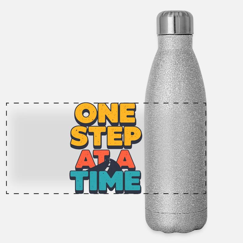 One Step at a Time Retro Motivational Design Panoramic Glitter Thermal Bottle 500 ml