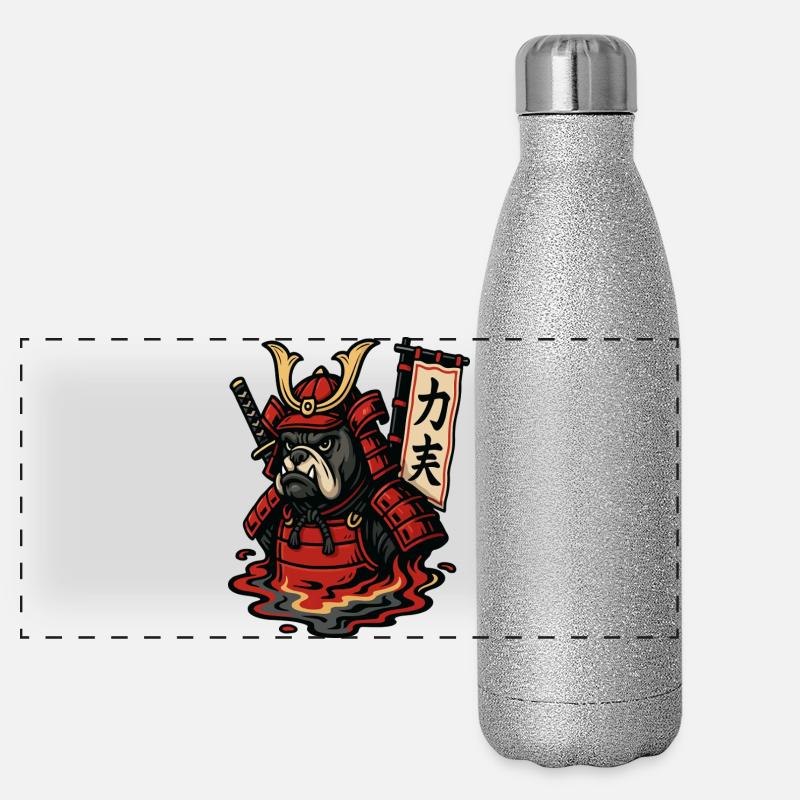 Bouledogue samouraï en armure ardente Gourde isotherme panoramique pailletée 500 ml