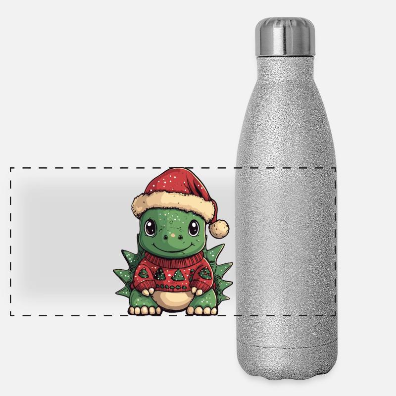 Dinosaur stegosaurus Christmas Panoramic Glitter Thermal Bottle 500 ml