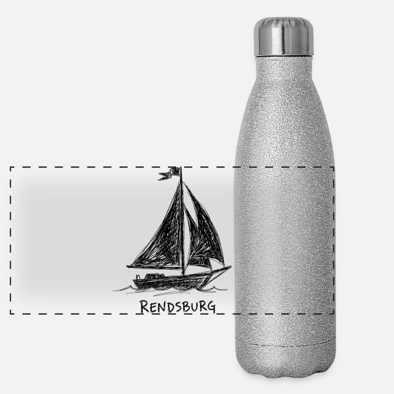 Sailboat Rendsburg – Hand-drawn sketch Panoramic Glitter Thermal Bottle 500 ml