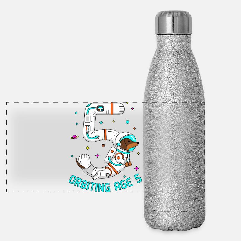 Orbiting Age 5 Dackel Weltraum Panorama Glitzer Isolierflasche 500 ml