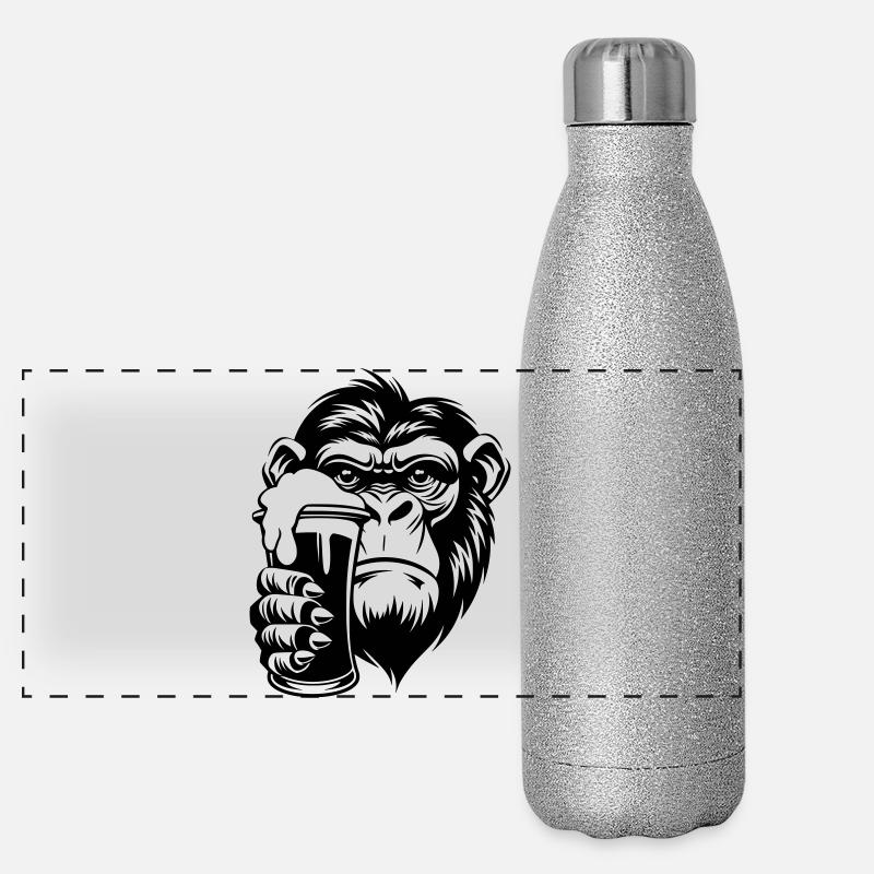 Affe hält ein Getränk mit Schaum Panorama Glitzer Isolierflasche 500 ml