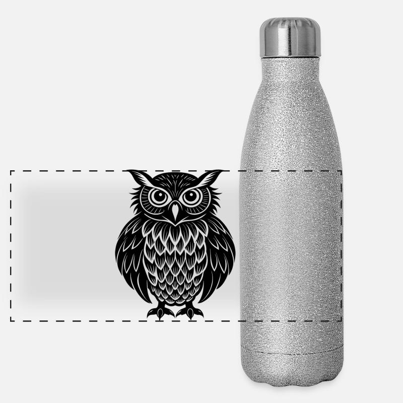 Eule - Panorama Glitzer Isolierflasche 500 ml - Silber Glitzer