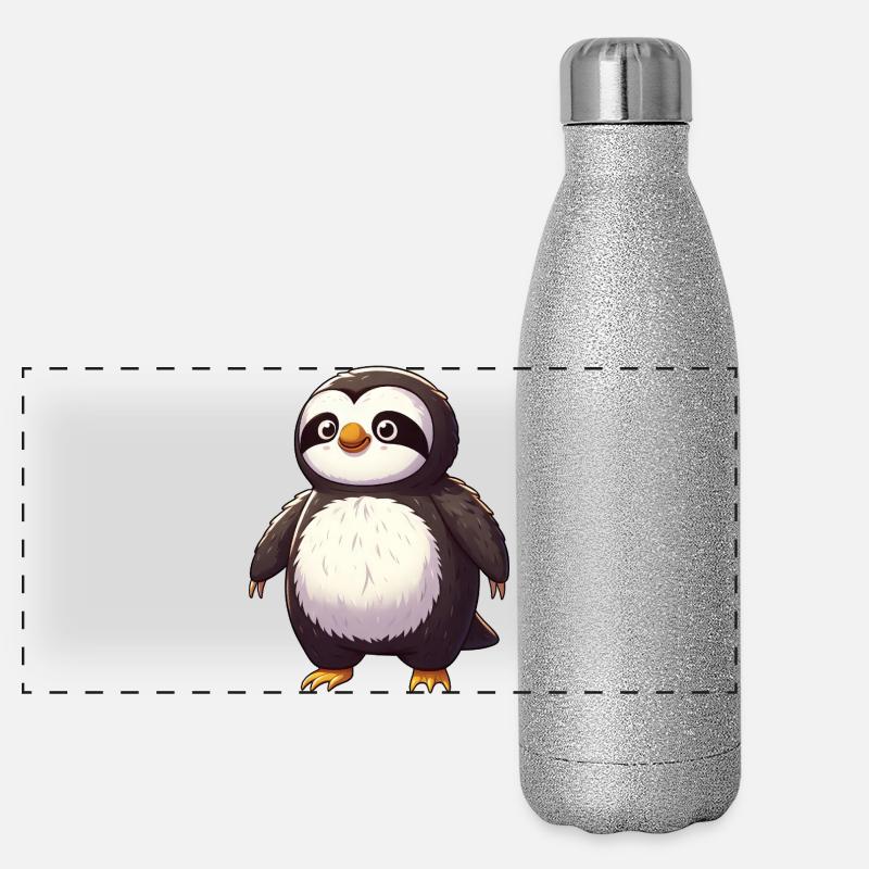 Funny penguin and sloth mythical creature fantasy Panoramic Glitter Thermal Bottle 500 ml