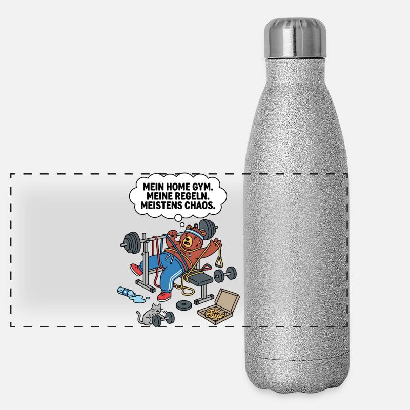 Chaos im Heimtraining-Bär Panorama Glitzer Isolierflasche 500 ml