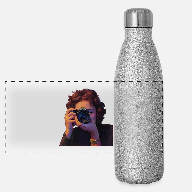 Photography Realistic Portrait Designs Panoramic Glitter Thermal Bottle 500 ml