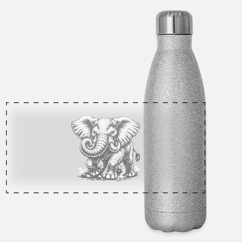 Éléphant puissant dans le style vintage Gourde isotherme panoramique pailletée 500 ml