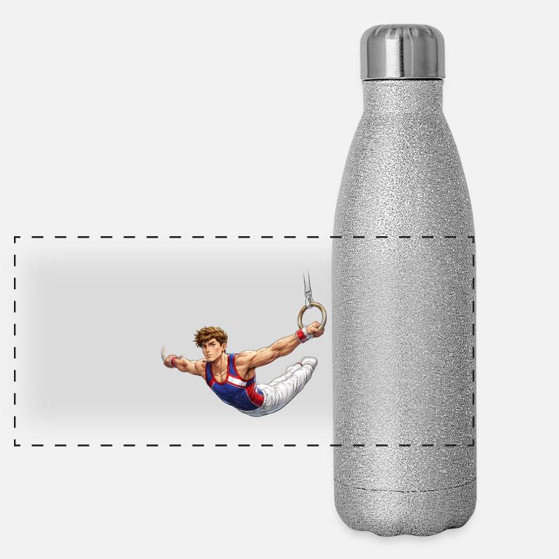 Gymnast at the Ring Iron Cross Illustration Panoramic Glitter Thermal Bottle 500 ml