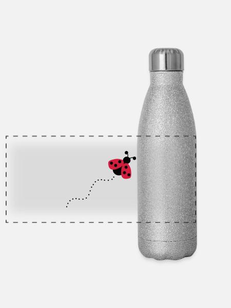 Marienkäfer - Panorama Glitzer Isolierflasche 500 ml - Silber Glitzer - Vorne
