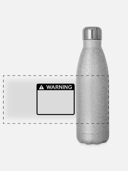 Warning Sign (1 colour) - Panoramic Glitter Thermal Bottle 500 ml - silver glitter - Front
