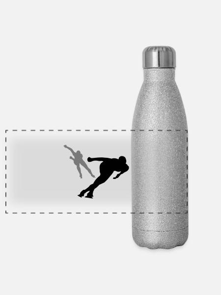 Ice Skater 2C - Panoramic Glitter Thermal Bottle 500 ml - silver glitter - Front