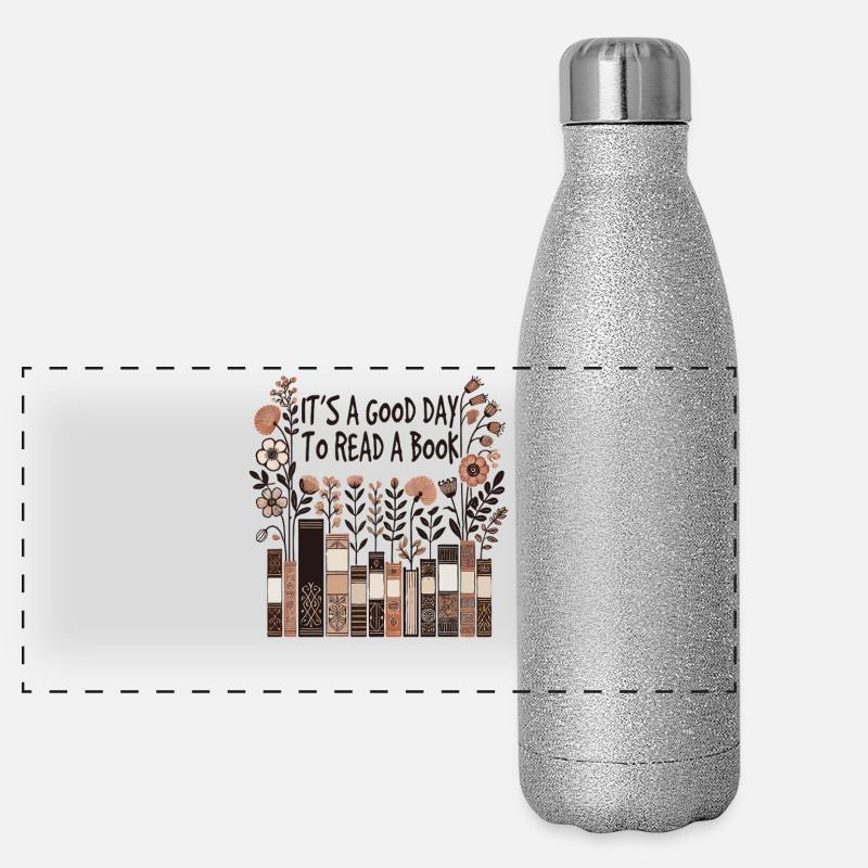 Bookworm Funny Book Saying Reading Is Therapy Panoramic Glitter Thermal Bottle 500 ml