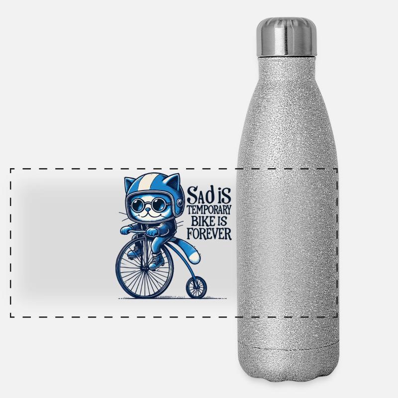 Cats Bicycle Design avec un dicton pour les cyclistes Gourde isotherme panoramique pailletée 500 ml