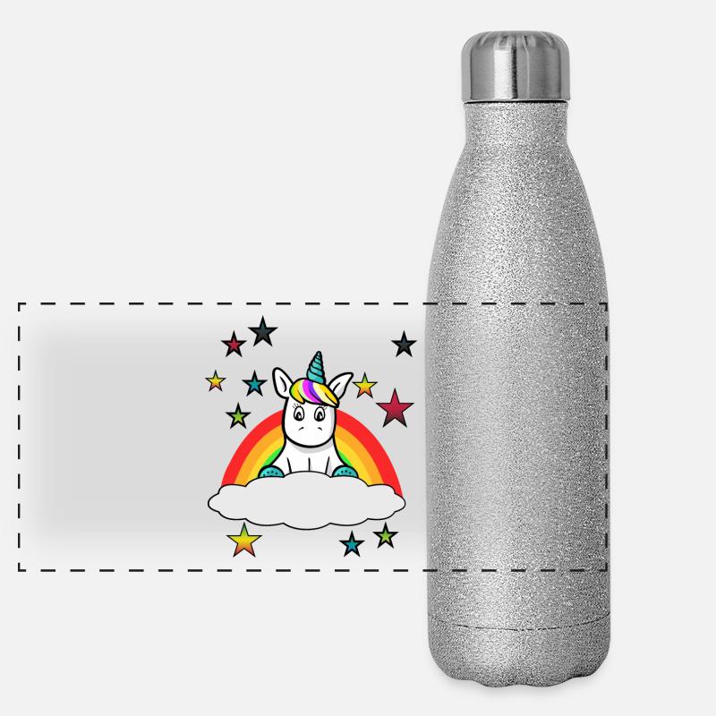 Einhorn doux sur un nuage avec arc en ciel Gourde isotherme panoramique pailletée 500 ml