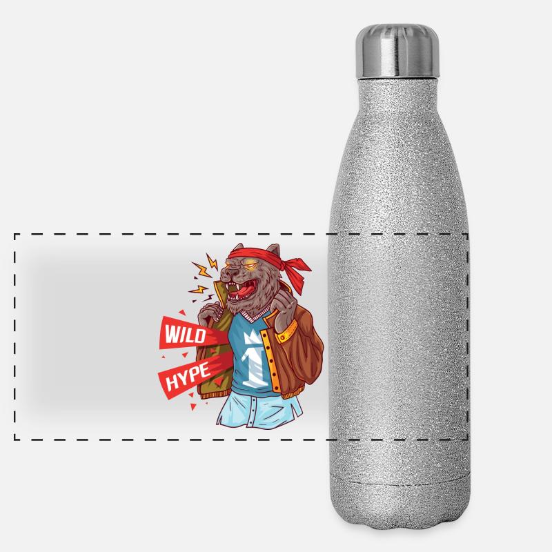 Wolf mit aktuellen Attributen der Männlichkeit - Panorama Glitzer Isolierflasche 500 ml - Silber Glitzer