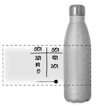Dart 180 Neundarter 501 Finish, love the darts - Panorama Glitzer Isolierflasche 500 ml - Silber Glitzer - Vorne