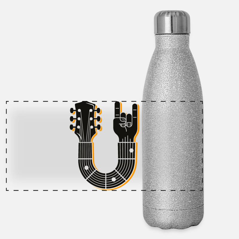 Conception audacieuse de signe de main de manche de guitare Gourde isotherme panoramique pailletée 500 ml
