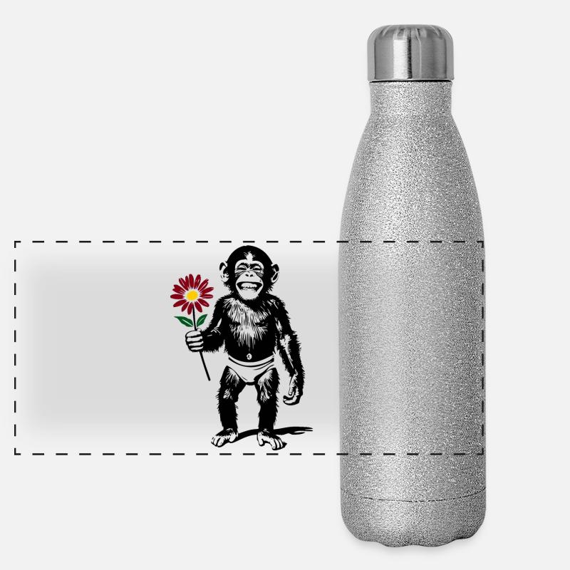 Singe avec fleur Cadeau de la Saint-Valentin Gourde isotherme panoramique pailletée 500 ml