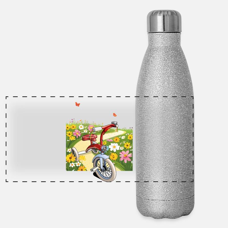 Excursion with tricycle - Panoramic Glitter Thermal Bottle 500 ml - silver glitter