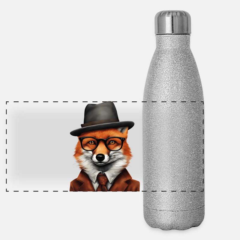 Sherlock Fox in klassischer Kleidung Panorama Glitzer Isolierflasche 500 ml