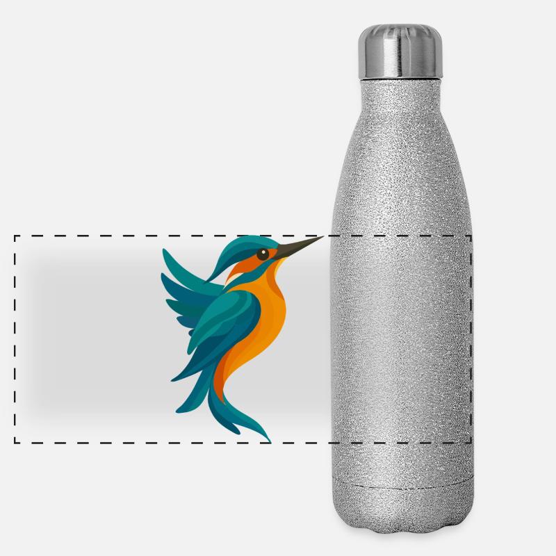Kingfisher stylisé Forme élégante en bleu-orange Gourde isotherme panoramique pailletée 500 ml