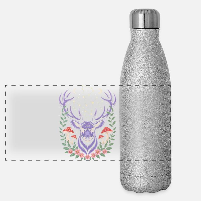 Mystical Deer with Constellations and Mushrooms Panoramic Glitter Thermal Bottle 500 ml