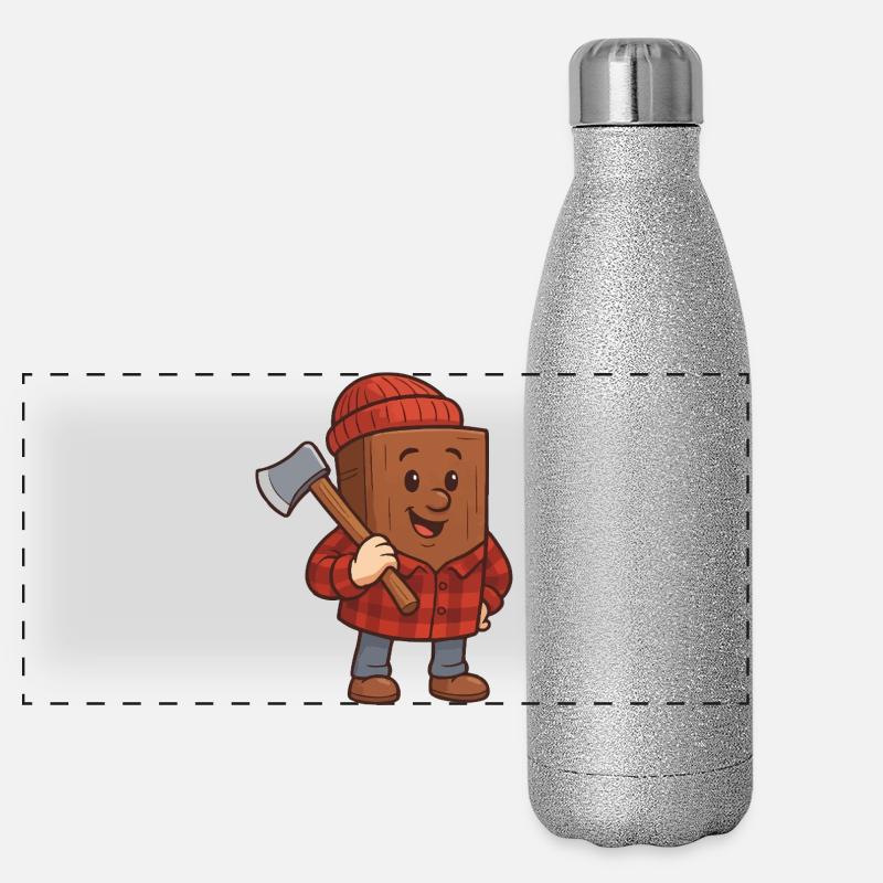 Bloc de bois avec hache Design joyeux Gourde isotherme panoramique pailletée 500 ml