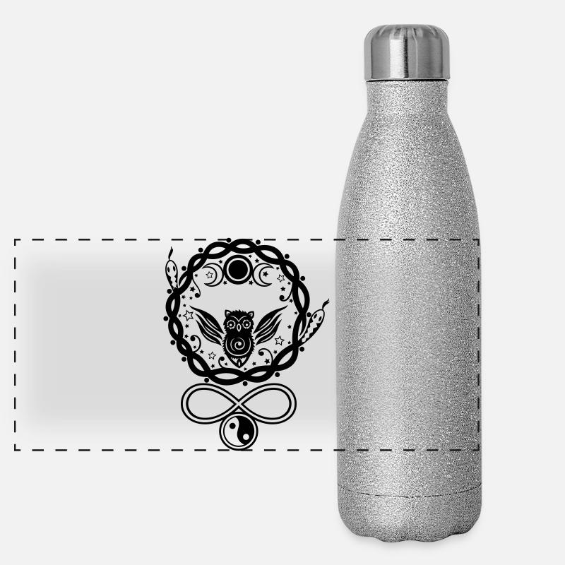 Chouette mystique d'Hécate avec symboles et lune Gourde isotherme panoramique pailletée 500 ml
