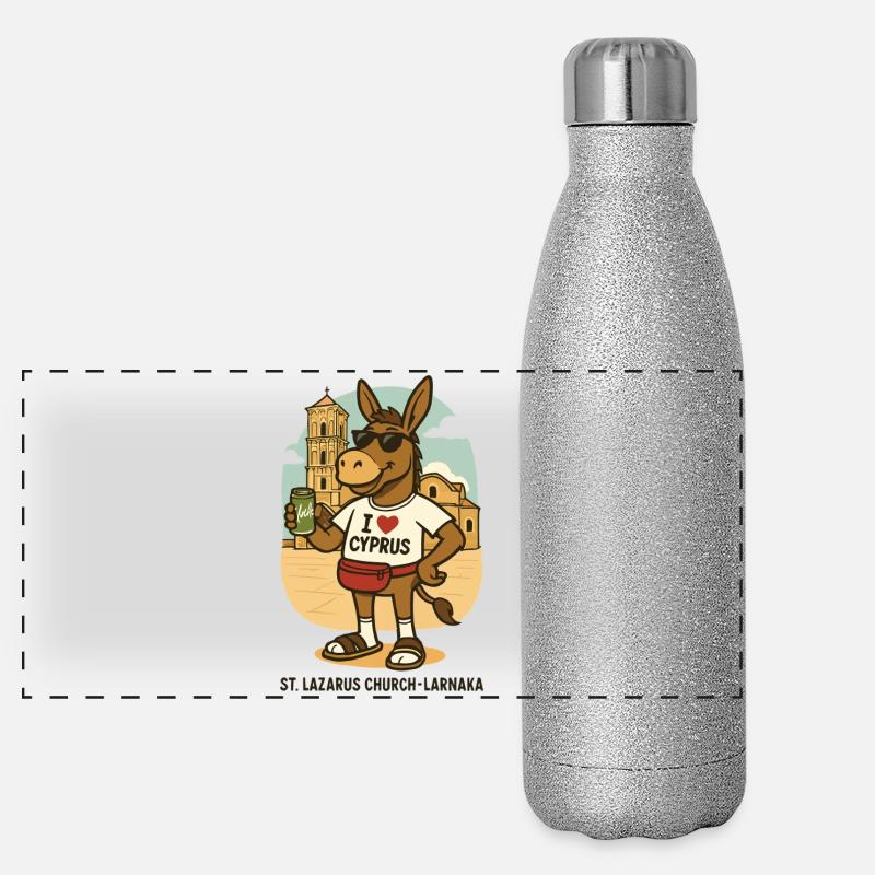 Âne en vacances à Larnaca avec une boisson Gourde isotherme panoramique pailletée 500 ml
