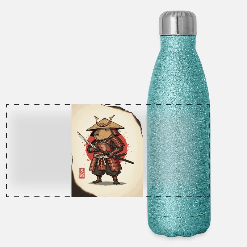 Anthropomorphe Ratten-Samurai in Rüstung Panorama Glitzer Isolierflasche 500 ml