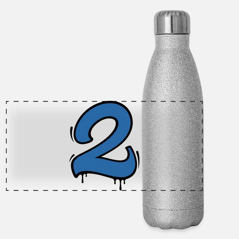 Graffiti Zahl 2 Blau Panorama Glitzer Isolierflasche 500 ml