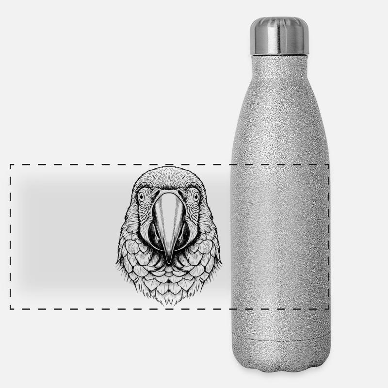 Perroquet ara Gourde isotherme panoramique pailletée 500 ml
