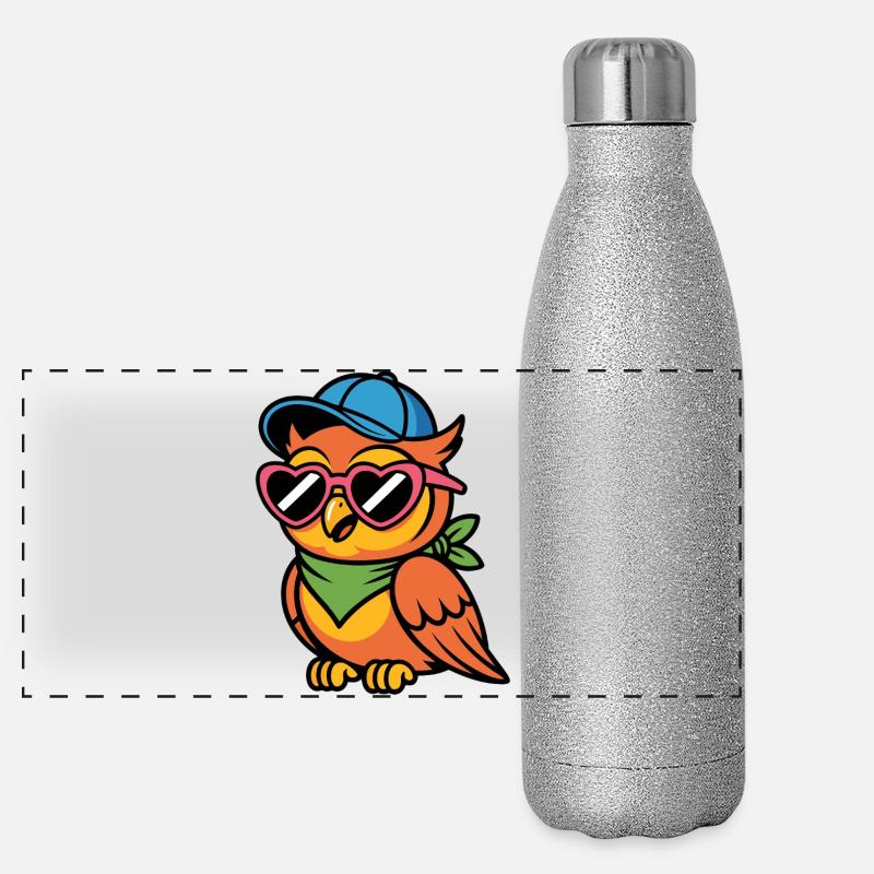 Lustige  Eule mit Sonnenbrille Panorama Glitzer Isolierflasche 500 ml