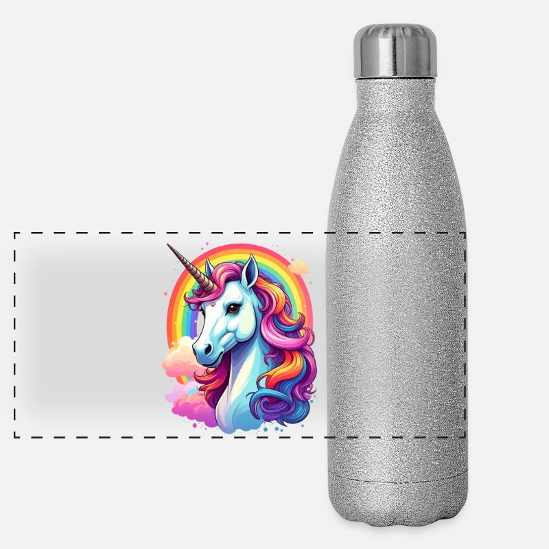 Einhorn mit Regenbogen und Wolken Panorama Glitzer Isolierflasche 500 ml