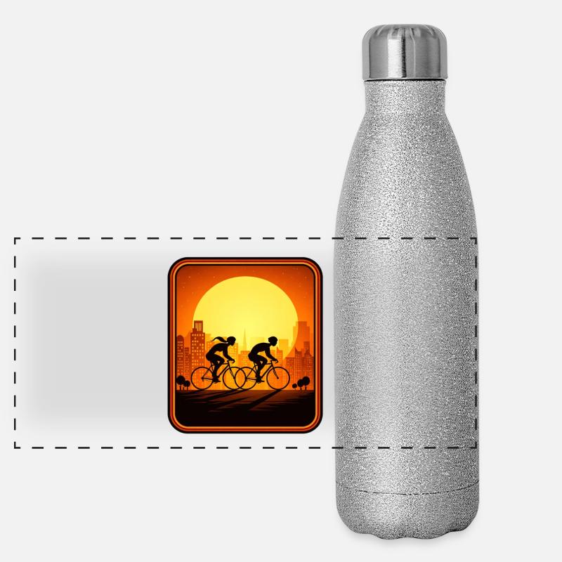 cyclists sunset Panorama Glitzer Isolierflasche 500 ml