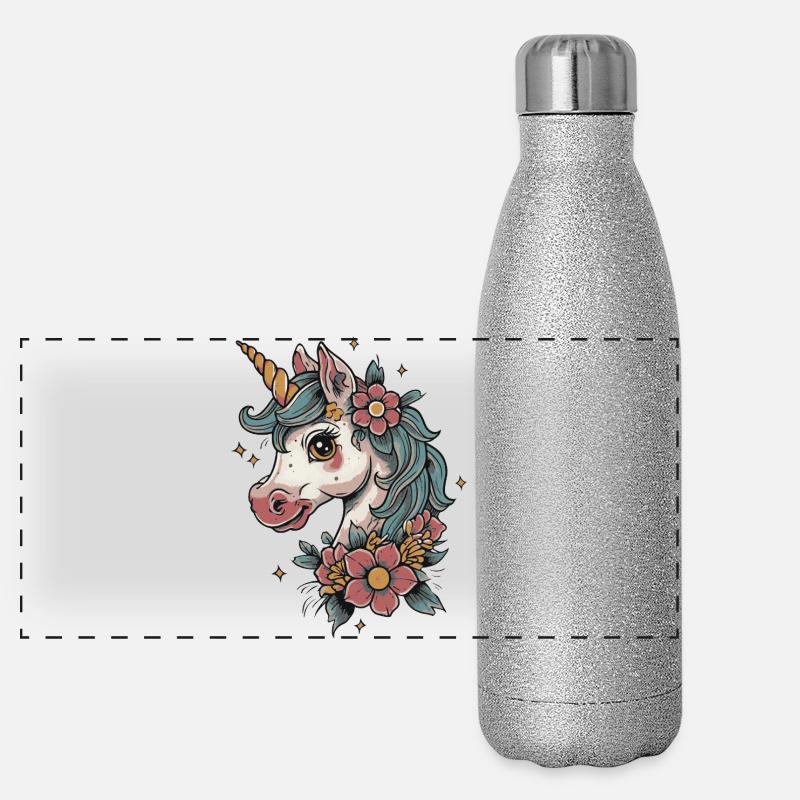 blumiges Einhorn Panorama Glitzer Isolierflasche 500 ml