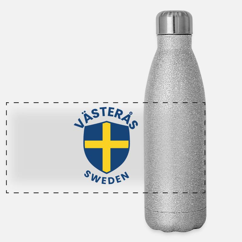 Westschwedisches Schildlogo Panorama Glitzer Isolierflasche 500 ml