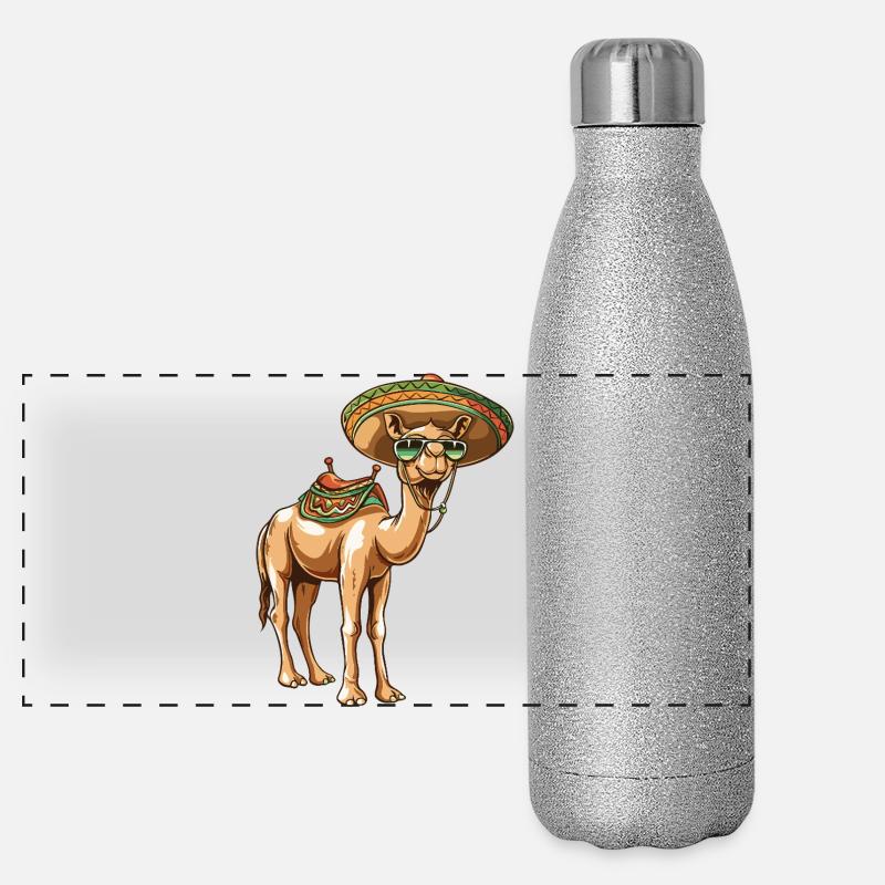 Kamel Comic Lustig Sombrero Panorama Glitzer Isolierflasche 500 ml