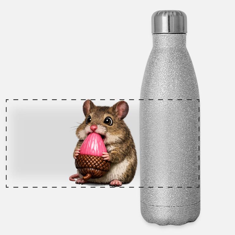 Holzmaus mit rosa Eichel Panorama Glitzer Isolierflasche 500 ml