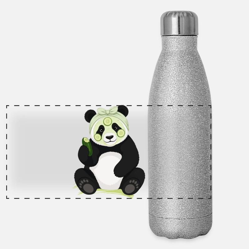 Panda Beauty Spa Comic Motiv - Panorama Glitzer Isolierflasche 500 ml - Silber Glitzer