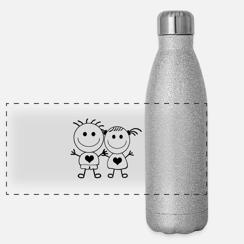Junge und Mädchen - Strichmännchen-Paar Panorama Glitzer Isolierflasche 500 ml