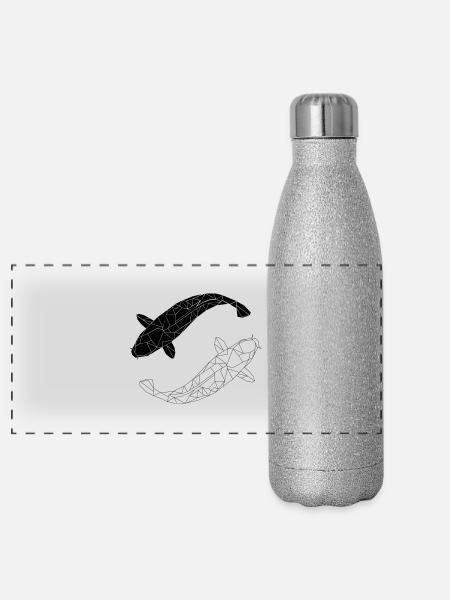 koi black and white - Panorama Glitzer Isolierflasche 500 ml - Silber Glitzer - Vorne