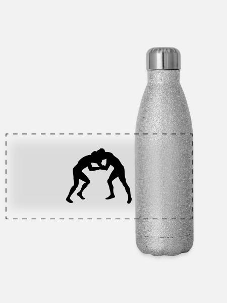 wrestling sport - Panoramic Glitter Thermal Bottle 500 ml - silver glitter - Front